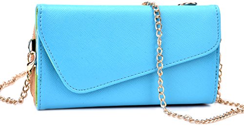 Kroo Clutch Wallet with Wristlet and Crossbody Strap for Smartphones or Phablets up to 5.7 Inch - Carrying Case - Frustration-Free Packaging - Light Blue and Brown