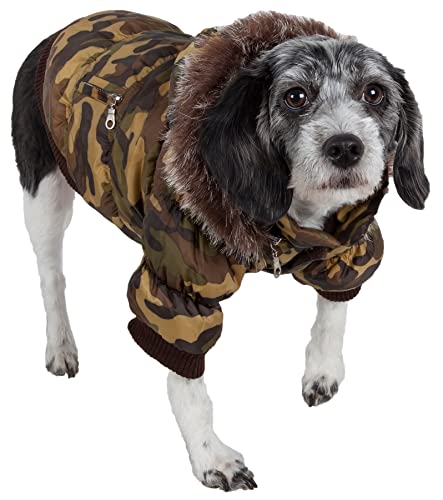 PET LIFE Classic Metallic Fashion Pet Dog Coat Jacket Parka w/ 3M Insulation and Removable Hood, Small, Camouflage