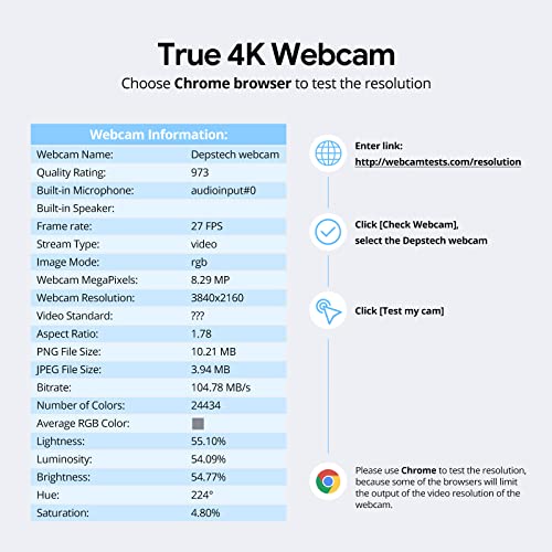 4K Webcam, DEPSTECH DW49 HD 8MP Sony Sensor Autofocus Webcam with Microphone, Privacy Cover and Tripod, Plug and Play USB Computer Web Camera for Pro Streaming/Online Teaching/Video Calling/Zoom/Skype
