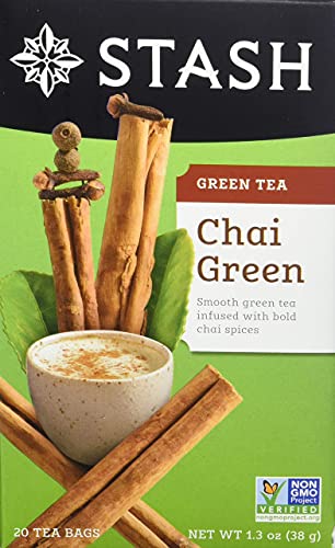 Stash Tea Chai Green Tea - Caffeinated, Non-GMO Project Verified Premium Tea with No Artificial Ingredients, 20 Count (Pack of 6) - 120 Bags Total