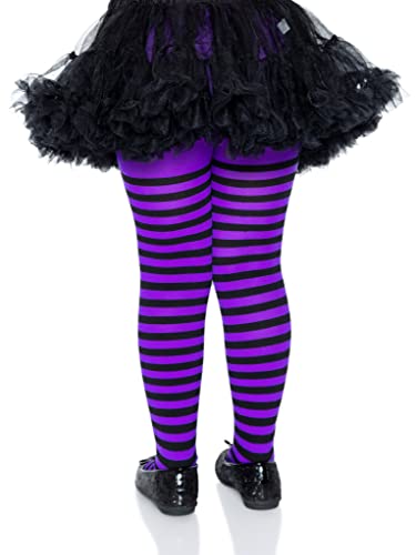 Leg Avenue Girls Black and Purple Striped Tights XL