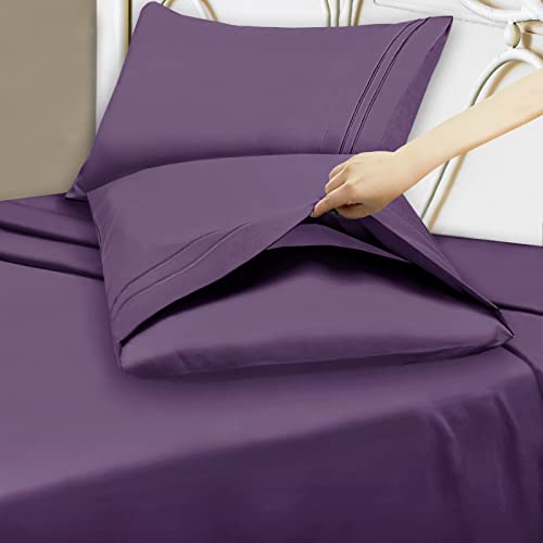 Mejoroom Twin Sheet Set - Kids Sheet and Pillowcase Sets - Hotel Luxury Twin Sheets for Boys Girls -Deep Pocket Fitted Sheet,Hypoallergenic,Wrinkleand Breathable,Fade Resistant - 3 Piece(Twin,Purple)