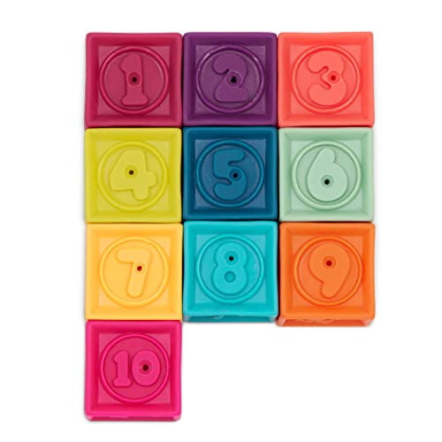 B. toys One Two Squeeze Baby - Building Blocks for Toddlers Educational Toys 6 Months and Up with Numbers, Shapes, Animals and Textures â€“ 10 Soft and Colorful Stacking Blocks