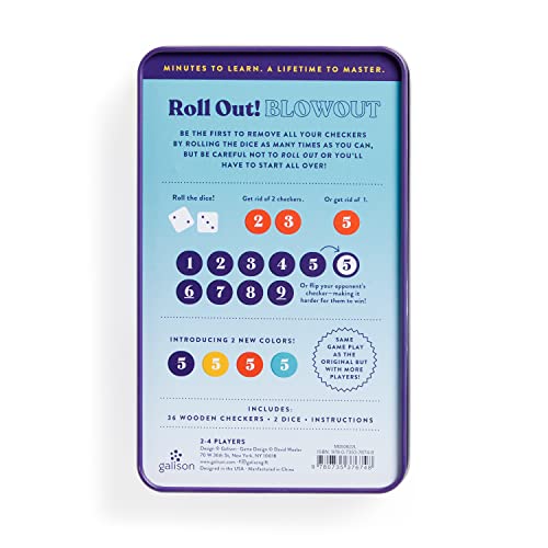 Galison Wexler Studios Roll Out! Blowout – Fun Dice and Checker Game for Adults and Kids Perfect for Travel and Family Game Night, 2-4 Players