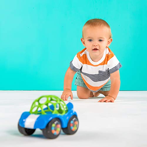 Bright Starts Oball Rattle and Roll Sports Race Car Toy Push and Go Vehicle, Easy Grasp, Ages 3 Months +, Blue