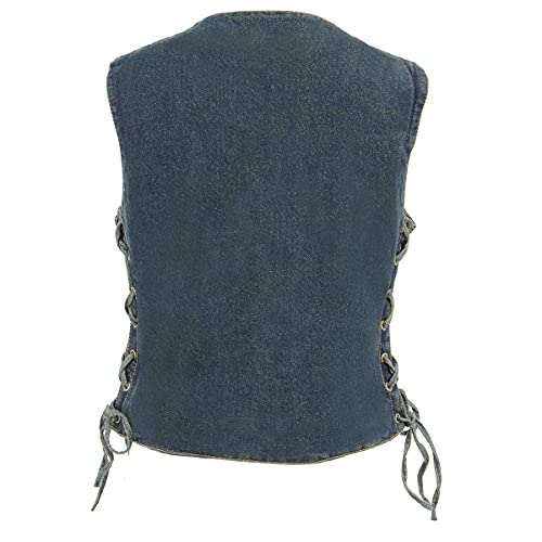 Milwaukee Leather MDL4020 Women's Classic Blue ‘6 Pocket’ Side Lace Denim Vest - 2X-Large