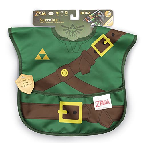 Bumkins Bibs, Nintendo Zelda, Baby Bibs for Girl or Boy, SuperBib with Cape, Baby and Toddler Bib for 6-24 Months, Baby Bib for Eating, Feeding Bib, Waterproof Fabric