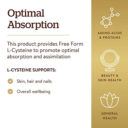Solgar L-Cysteine 500 mg, 90 Vegetable Capsules - Free Form Amino Acid - Keratin Support for Skin, Hair and Nails - Glutathione Support - Vegan, Gluten Free, Dairy Free, Kosher - 90 Servings