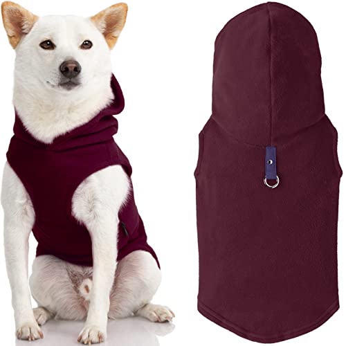 Gooby Fleece Vest Hoodie Dog Sweater - Plum, Medium - Warm Pullover Dog Hoodie with O-Ring Leash - Winter Hooded Small Dog Sweater - Dog Clothes for Small Dogs Boy or Girl, and Medium Dogs