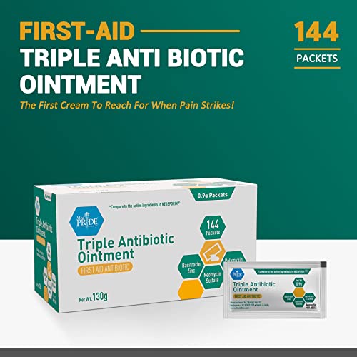 MED PRIDE Triple Antibiotic Ointment [144 Packets x 0.9g Each]- First Aid Antibiotic Cream - Travel-Size Individual Antibiotic Ointment Packets for Burns, Scrapes, Cuts, Wound Care