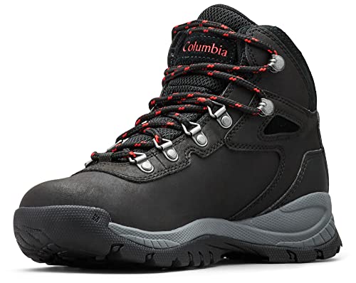 Columbia womens Newton Ridge Plus Waterproof Hiking Boot, Black/Poppy Red, 6.5 US