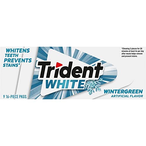 Trident White Wintergreen Sugar Free Gum, 9 Packs of 16 Pieces (144 Total Pieces)