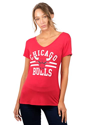 Ultra Game NBA Chicago Bulls Womens Box Out Varsity Stripe Tee Shirt, Team Color, Large