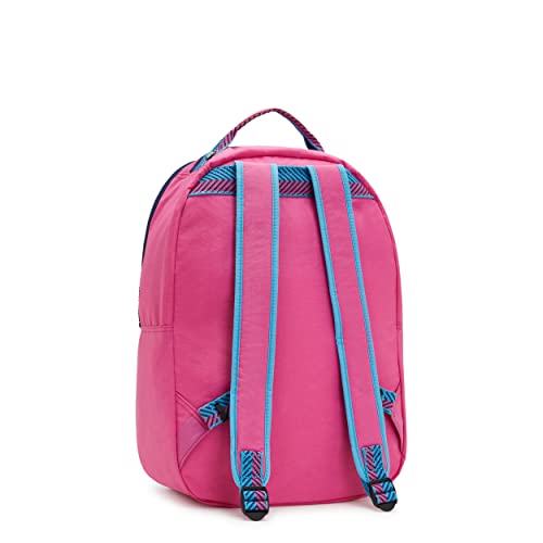 Kipling Women's Seoul 15” Device Backpack, Durable, Roomy with Padded Shoulder Straps, Nylon School Bag, Pink Blue CBV2, 12.75''L x 17.25''H x 9''D