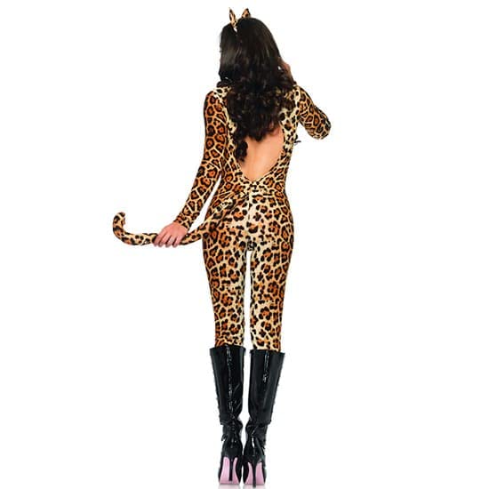 Leg Avenue 3 Piece Cougar Catsuit Costume Set-Brushed Lycra Bodysuit with Ears and Collar for Women, Leopard, X-Large