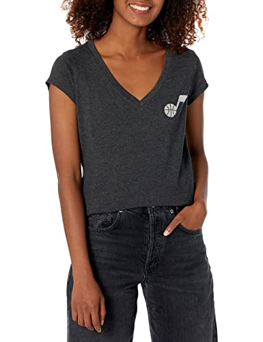 Ultra Game NBA Utah Jazz Womens V-Neck Rhinestone Short Sleeve Tee Shirt, Charcoal Heather, X-Large