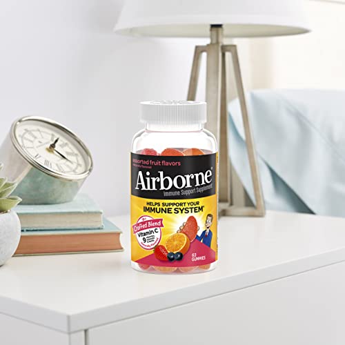 Airborne Vitamin C 750mg (per serving) - Assorted Fruit Gummies (63 count in a bottle), Gluten-Free Immune Support Supplement With Vitamins C E, Selenium