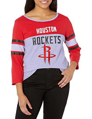 Ultra Game NBA Houston Rockets Womens T-Shirt Raglan Baseball 3/4 Long Sleeve Tee Shirt, Team Color, Large