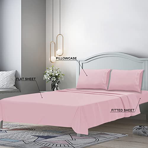 Mejoroom Queen Size Sheet Set - Hotel Luxury 1800 Bedding Sheets and Pillowcases - Deep Pocket Fitted Sheet, Hypoallergenic, Wrinkleand Breathable, Fade Resistant - 4 Piece (Queen, Blush Pink)