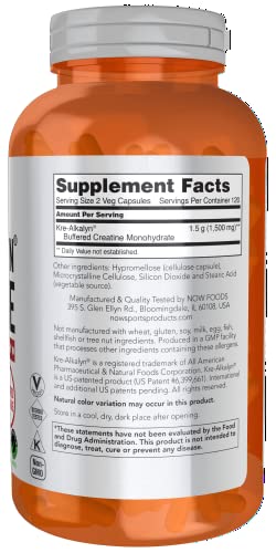 NOW Sports Nutrition, Kre-Alkalyn Creatine 750 mg, Mass Building*/Energy Production*, 240 Veg Capsules