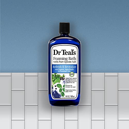 Dr Teal's Foaming Bath with Pure Epsom Salt, Refresh and Revitalize with Vitamins A, B and C, 34 fl oz (Pack of 4) (Packaging May Vary)