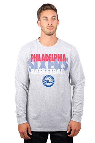 Ultra Game NBA Philadelphia 76ers Mens Supreme Long Sleeve Pullover Tee Shirt, Heather Gray, Large