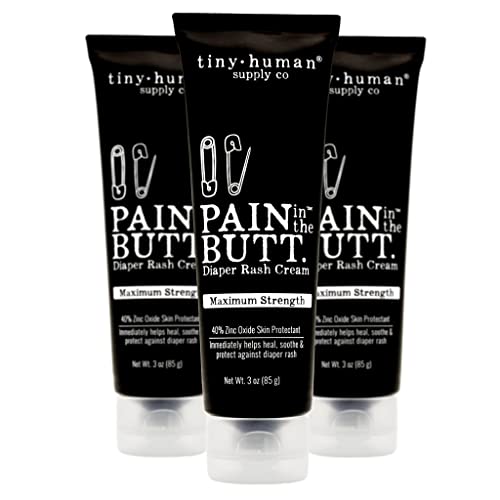 Pain in The Butt MAX Diaper Rash Cream, 3oz, 40% Zinc Oxide, 3-Pack, Natural Ingredients, Petrolatum Free, Soothing, Rapid Relief and Protection for Baby