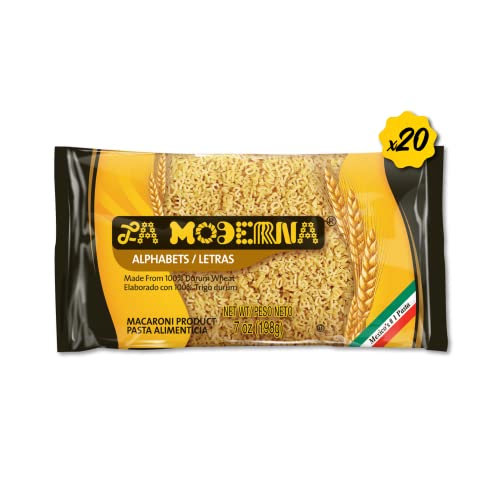 La Moderna Alphabet Pasta, Noodles, Durum Wheat, Protein, Fiber, Vitamins, 7 Oz, Pack of 20