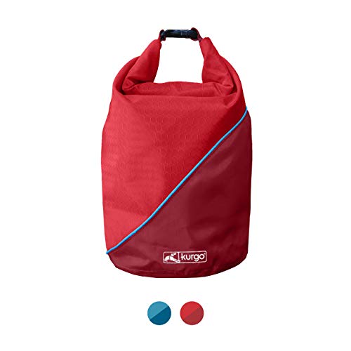Kurgo Dog Food Travel Bag | Pet Food Travel Storage Container | Dog Travel Accessories for Camping | Easy to Clean | BPA Free | Foldable | Holds 5 Pounds | Kibble Carrier | Coastal Blue and Chili Red