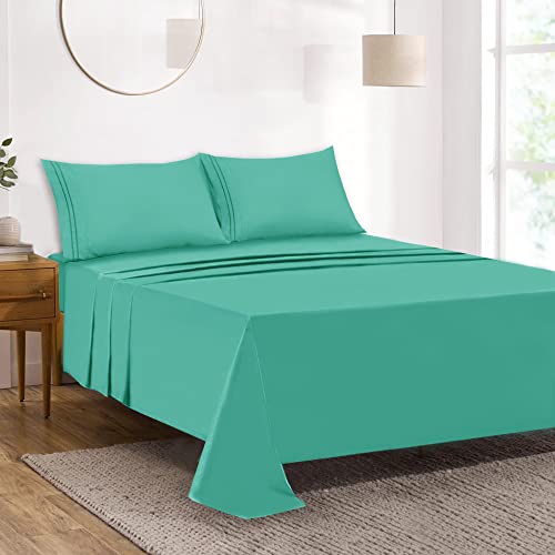 Mejoroom Twin Sheet Set - Kids Sheet and Pillowcase Sets - Hotel Luxury Twin Sheets for Boys Girls -Deep Pocket Fitted Sheet,Hypoallergenic,Wrinkleand Breathable,Fade Resistant - 3 Piece(Twin,Mint)