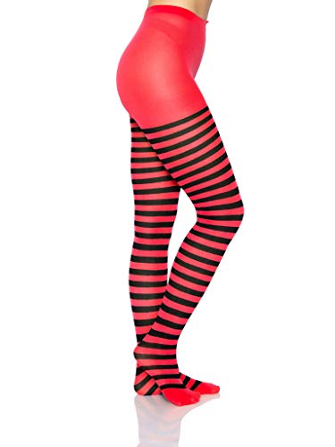 Leg Avenue Women's Nylon Striped Tights, Black/Red, One Size