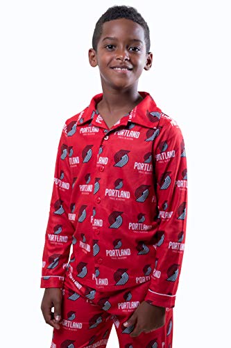 Ultra Game NBA Portland Trail Blazers Youth 2 Piece Soft Tee Shirt and Lounge Pants Sleepwear Loungewear Pajama Set, Team Color, 7