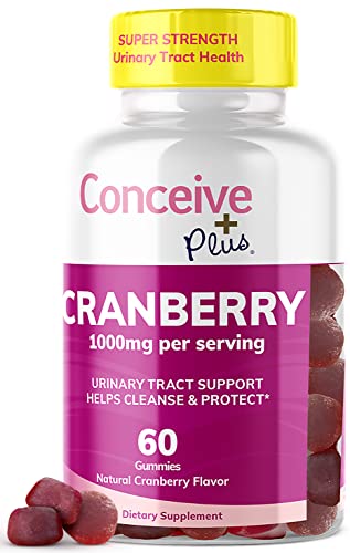CONCEIVE PLUS Cranberry Gummies - 1000mg Strength Cranberry Gummy Vitamins, Urinary Health, 60 Gummy Count, 30 Day Supply