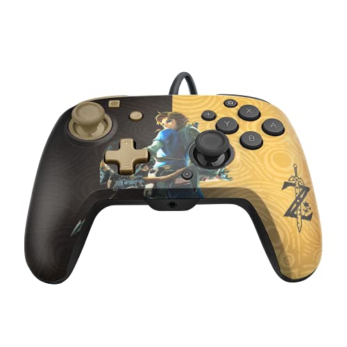 PDP Gaming Faceoff Deluxe+ Wired Switch Pro Controller - Zelda Breath of the Wild - Link - Gold / Black - Official Licensed Nintendo - Customizable buttons and paddles - Ergonomic Controllers