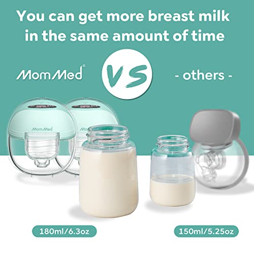 MomMed Double Wearable Breast Pump, Hands-Free Electric Breast Pump with 3 Mode 12 Levels, Leak-Proof Design and Low Noise, 27mm All-in-One Painless Breastfeeding Breast Pump, Extra 24mm Flange Inserts