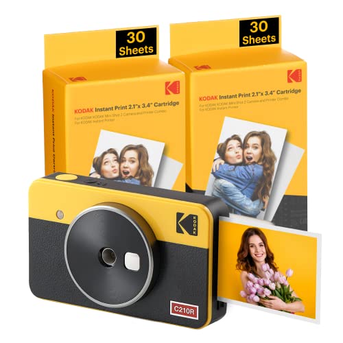 KODAK Mini Shot 2 Retro 4PASS 2-in-1 Instant Digital Camera and Photo Printer (2.1x3.4 inches) + 68 Sheets Bundle, Yellow