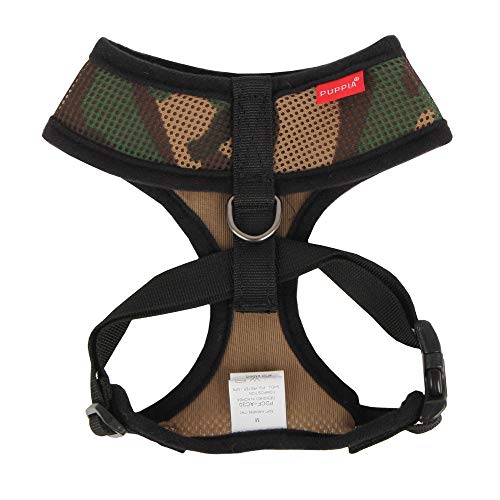 Puppia Soft Dog Harness No Choke Over-The-Head Triple Layered Breathable Mesh Adjustable Chest Belt and Quick-Release Buckle, Camouflage, Large