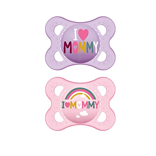 MAM Original Baby Pacifier, Nipple Shape Helps Promote Healthy Oral Development, Sterilizer Case,Love and Affection/Girl 0-6 Months (Pack of 2)