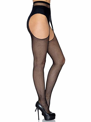 Leg Avenue Women's Plus Size Suspender Pantyhose, Black Fishnet, 1X