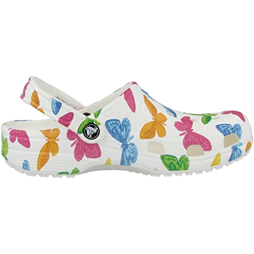 Crocs Unisex- Adult Classic Printed Floral Clogs, Butterfly/White, 14 Women/12 Men
