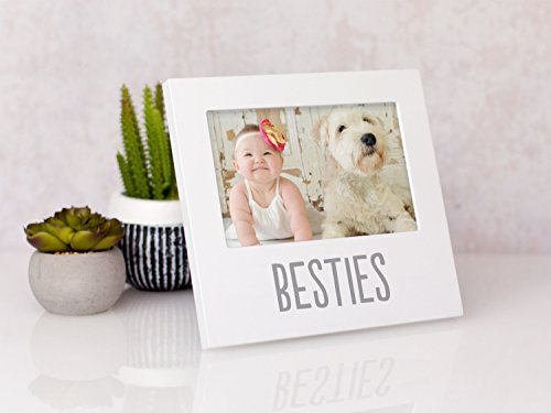 Pearhead Bestie and Baby Frame, Baby and Pet Keepsake Frame, 4' x 6' Photo Insert, Tabletop And Wall Mount Picture Frame, White