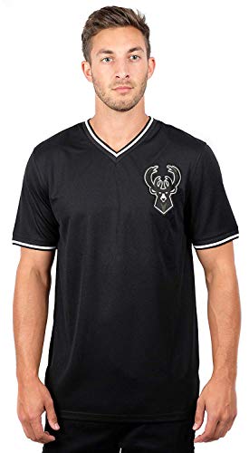 Ultra Game NBA Milwaukee Bucks Mens Jersey V-Neck Mesh Short Sleeve Tee Shirt, Black, Large