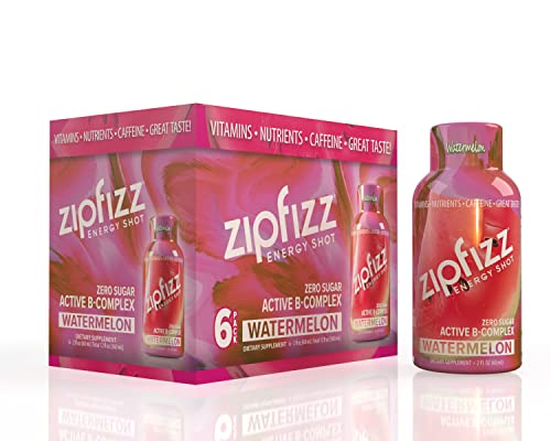Zipfizz 2oz Energy Shot - Watermelon Flavor | Hydrating Electrolyte Drinks w/Liquid B12, Caffeine, Ginseng, and Vitamins | Low Carb, Gluten Free, Sugar Free Energy Drink (6 Pack)