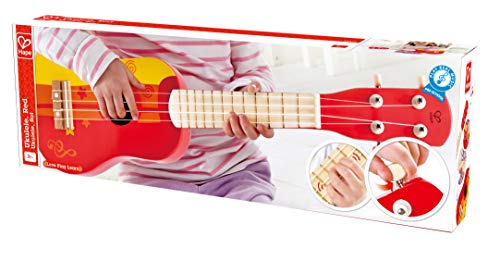 Hape Kid's Wooden Toy Ukulele in Red, L: 21.9, W: 8.1, H: 3 inch