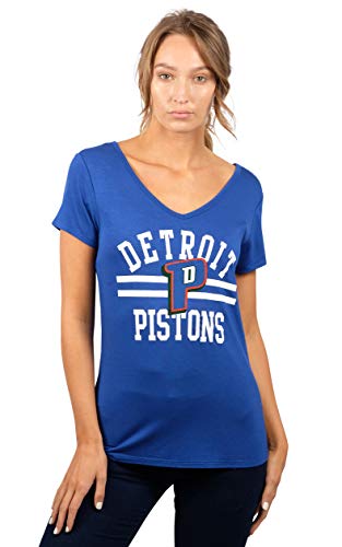 Ultra Game NBA Detroit Pistons Womens Box Out Varsity Stripe Tee Shirt, Team Color, Large