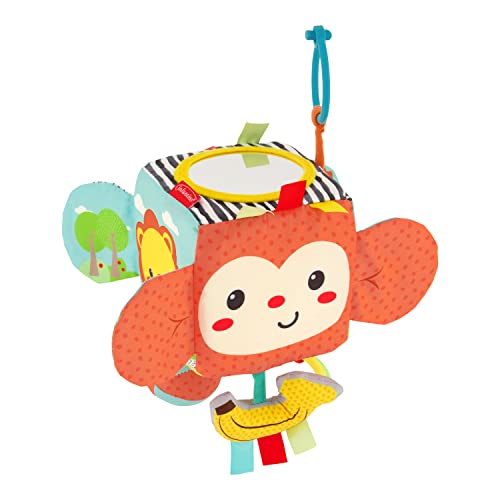 Infantino Peek and Seek Discovery Cube - Soft Development Toy, Peek-A-Boo Mirror, Clacker Rings, Crinkle and Rattle Sounds - Sensory Play, Ages 3 Months +