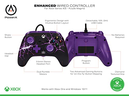 PowerA Enhanced Wired Controller for Xbox Series X|S - Purple Magma, gamepad, video game / gaming controller