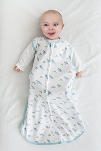 Amazing Baby Cotton Sleeping Sack, Wearable Blanket with 2-way Zipper, Pastel Blue Tiny Dinos, Small (0-6 mo)