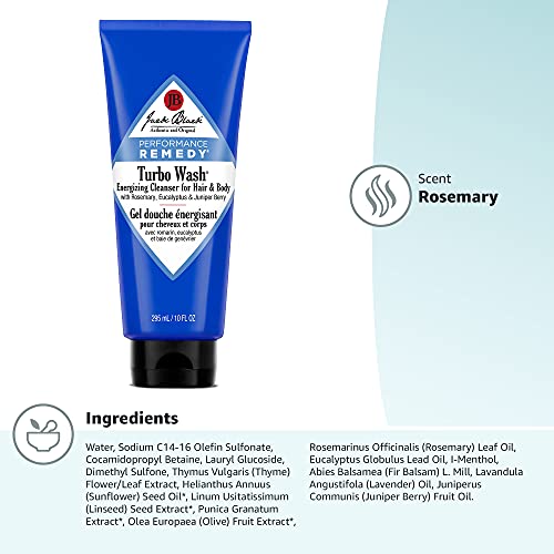 Jack Black Turbo Wash Energizing Cleanser for Hair and Body, 10 Fl Oz
