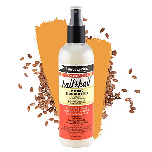 Aunt Jackie's Flaxseed Recipes Half and Half Daily Hydrating Silkening Hair Milk, Moisture Replenisher for Dry Hair and Protective Styling, 12 oz